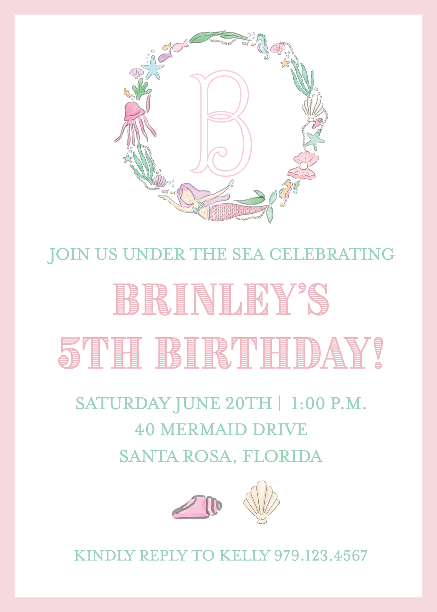 Mermaid Crest Birthday Invitation