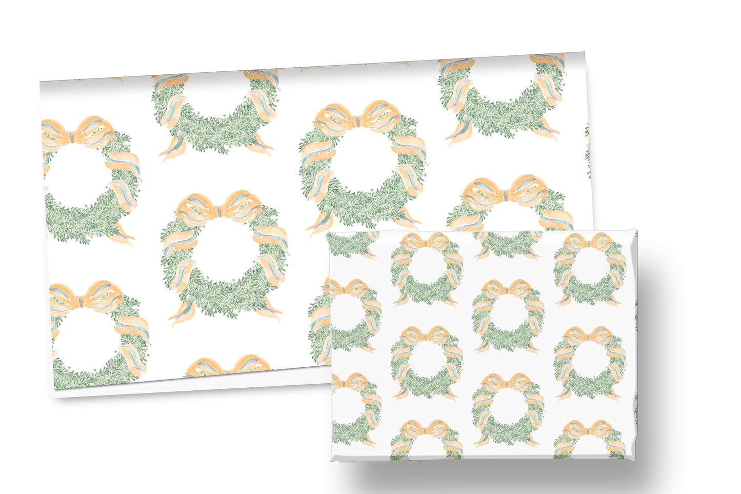 Gold & Green Ribbon Wreath Holiday Wrapping Paper