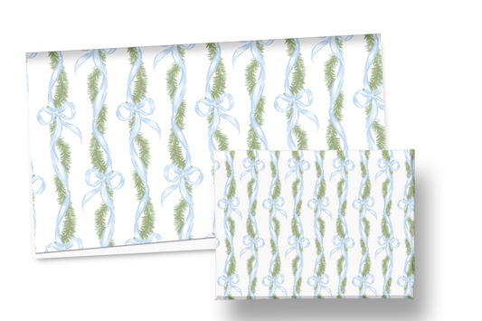 Blue Bow Garland Holiday Wrapping Paper