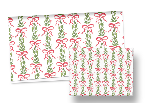 Red Bow Holly Garland Holiday Wrapping Paper