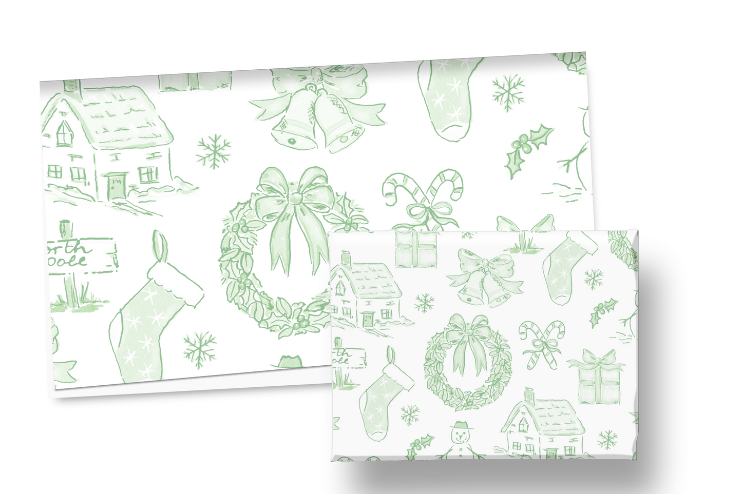 Green Toile Holiday Wrapping Paper