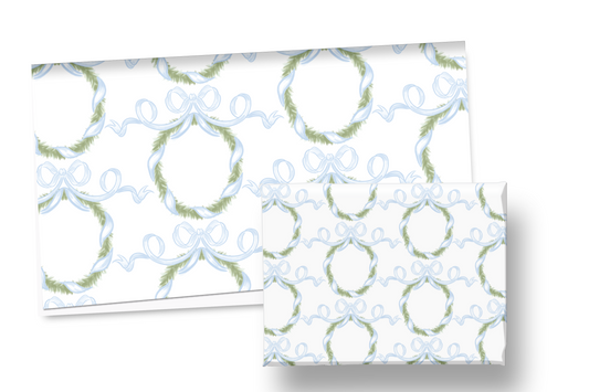 Blue Bow Wreath Holiday Wrapping Paper