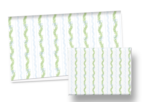 Blue Bow & Garland Holiday Wrapping Paper