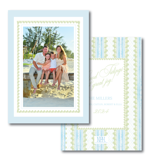 Blue Green Baroque Stripe Holiday Card