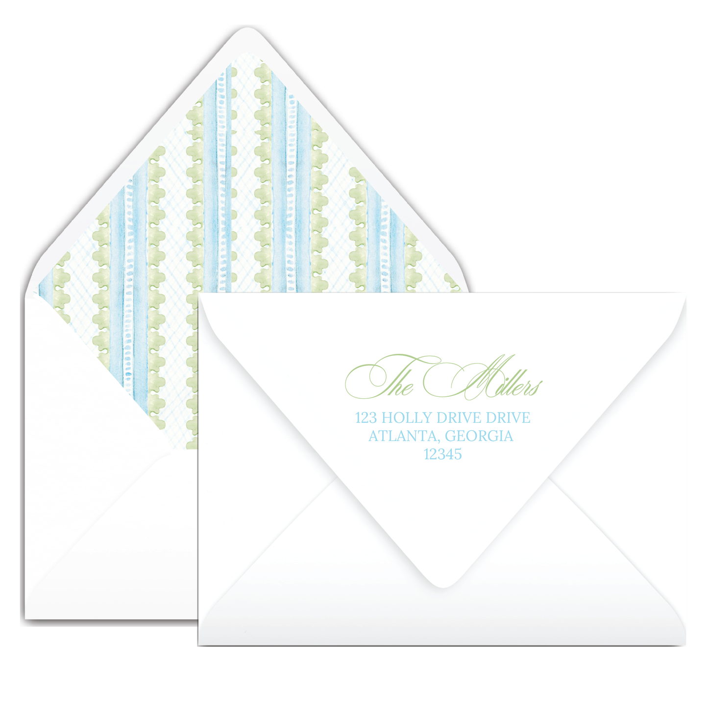 Blue Green Baroque Stripe Holiday Card