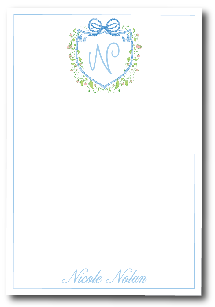 Blue Ribbon Floral Crest Notepad