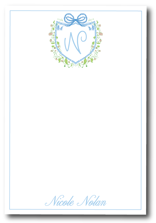 Blue Ribbon Floral Crest Notepad