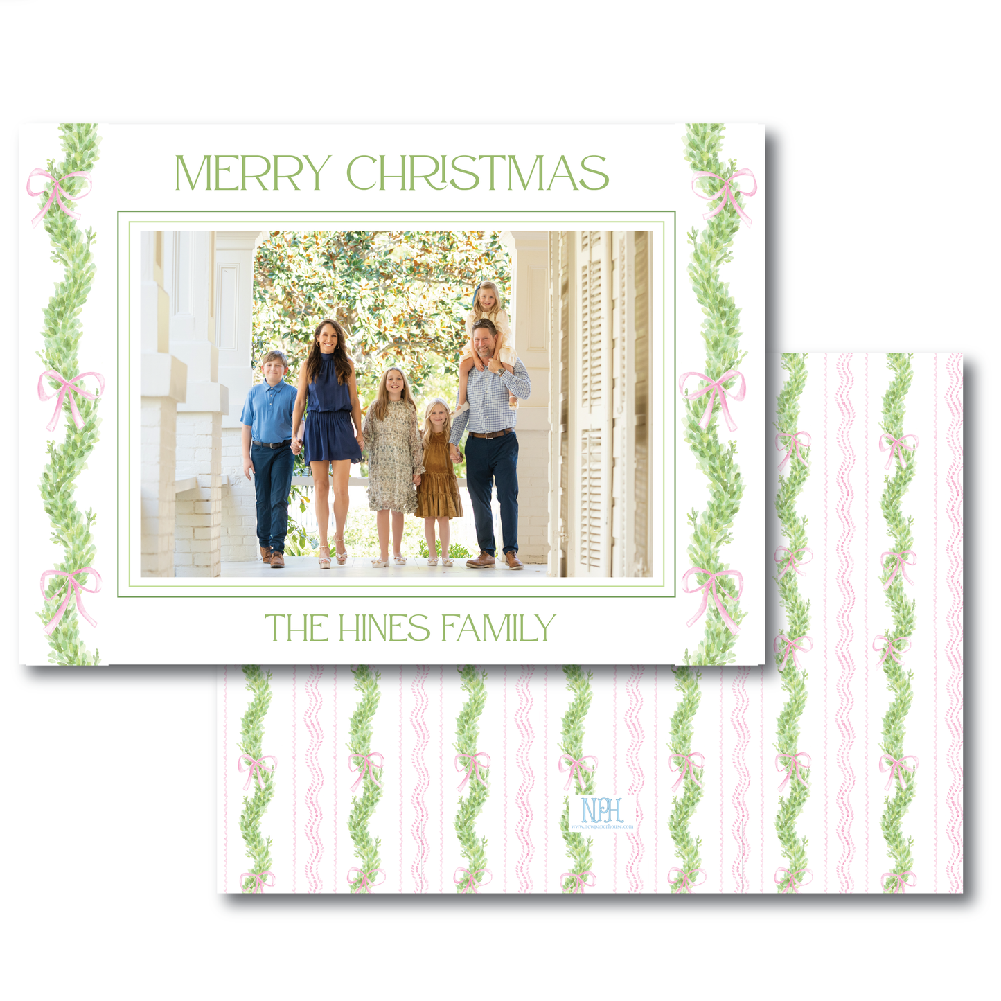 Pink Ribbon Garland Holiday Card