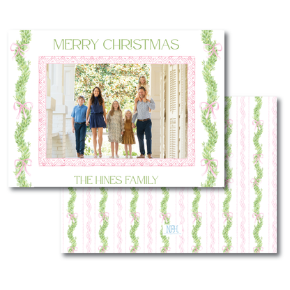 Pink/Red Bow Garland Frame Holiday Card