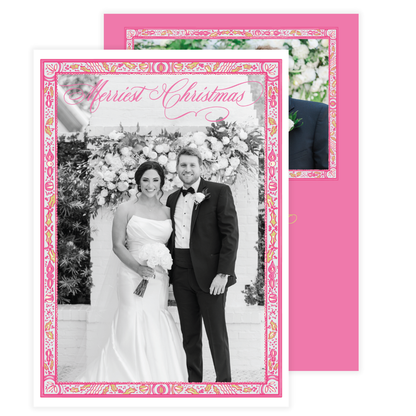 Thin Pink Ornate Frame Holiday Card