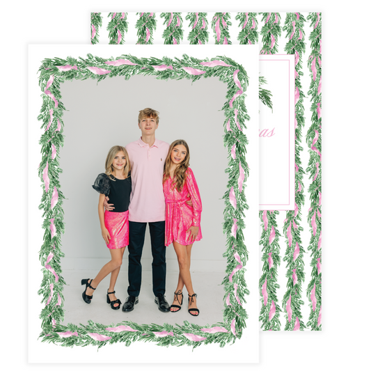 Pink Ribbon Garland  Frame Holiday Card