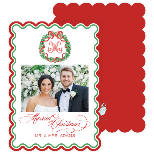 Red Plaid Wreath Scallop Card