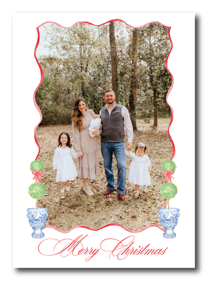 Red Frame Boxwood Topiary Holiday Card