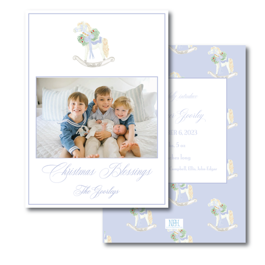 Blue Rocking Horse Holiday Card