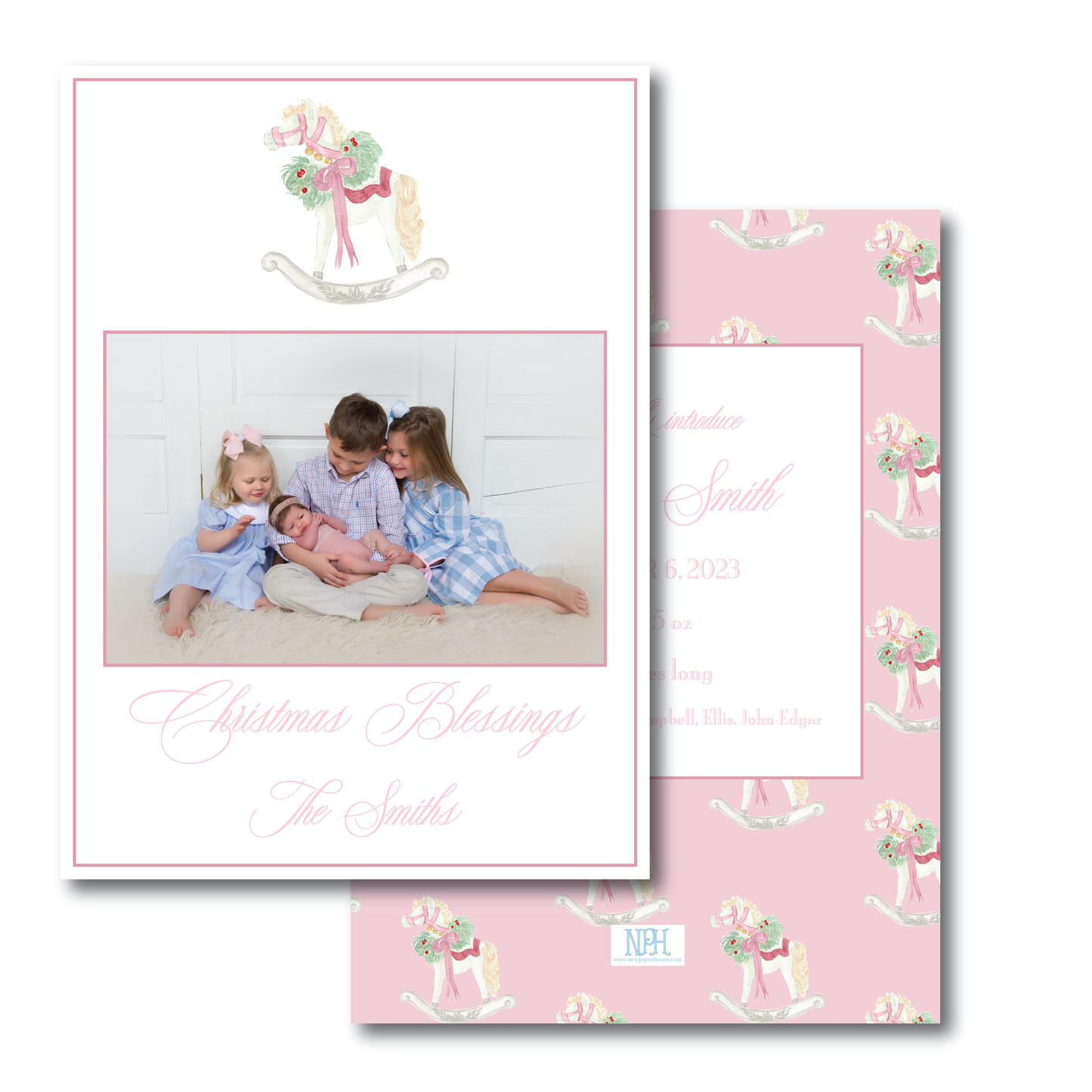 Pink Rocking Horse Holiday Card