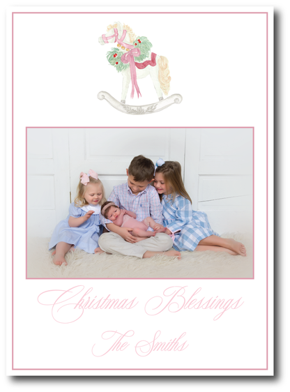 Pink Rocking Horse Holiday Card