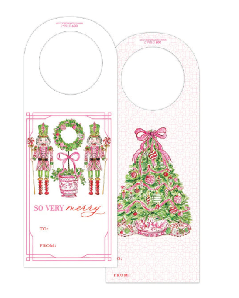 Pink Peppermint Tree & Nutcrackers Wine Tags