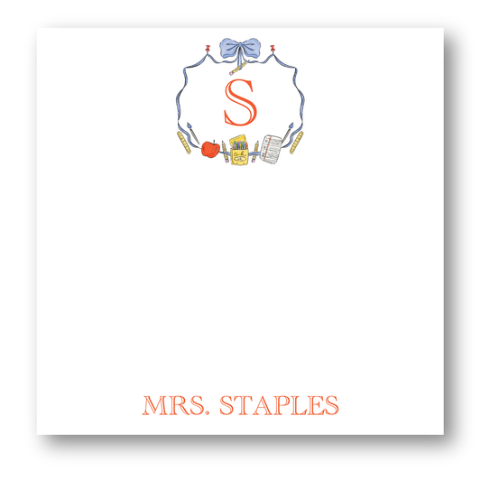 School Supplies Monogram Crest Notepad