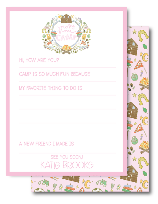 Notes From Camp (Pink Fill In the Blank) Stationery