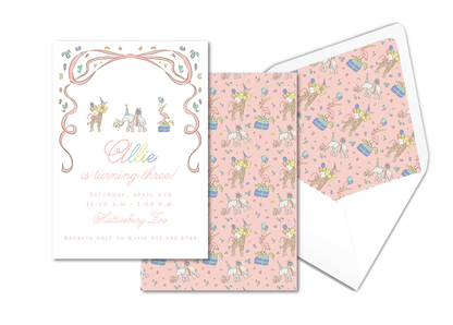 Pink Spring Party Animals Birthday Invitation