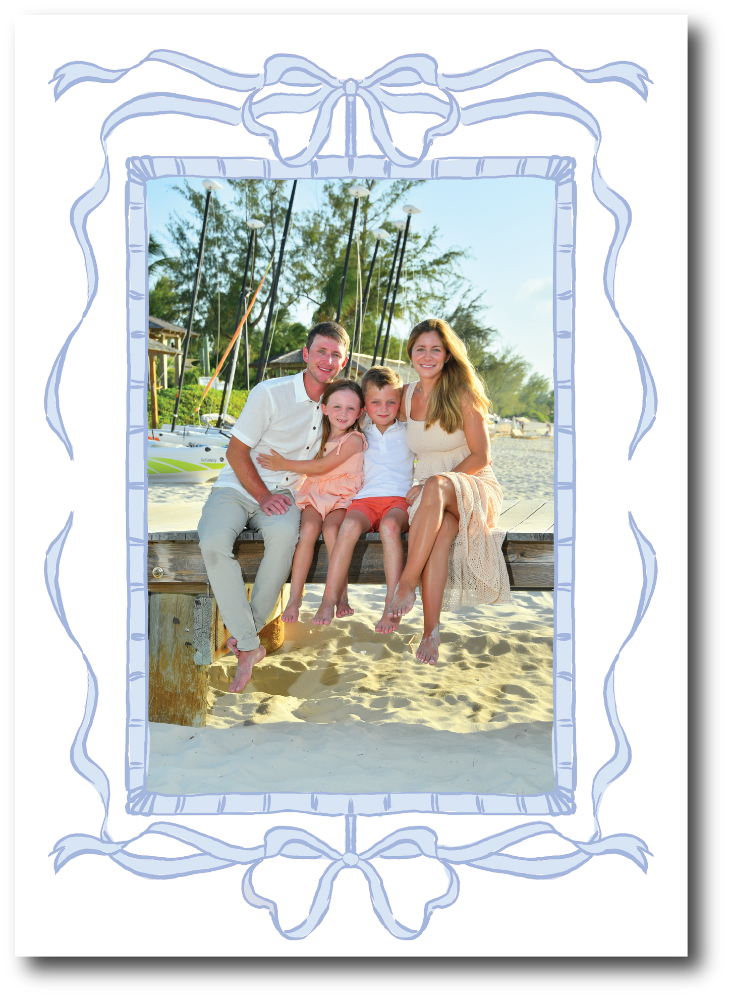 Blue Bow Frame Holiday Card