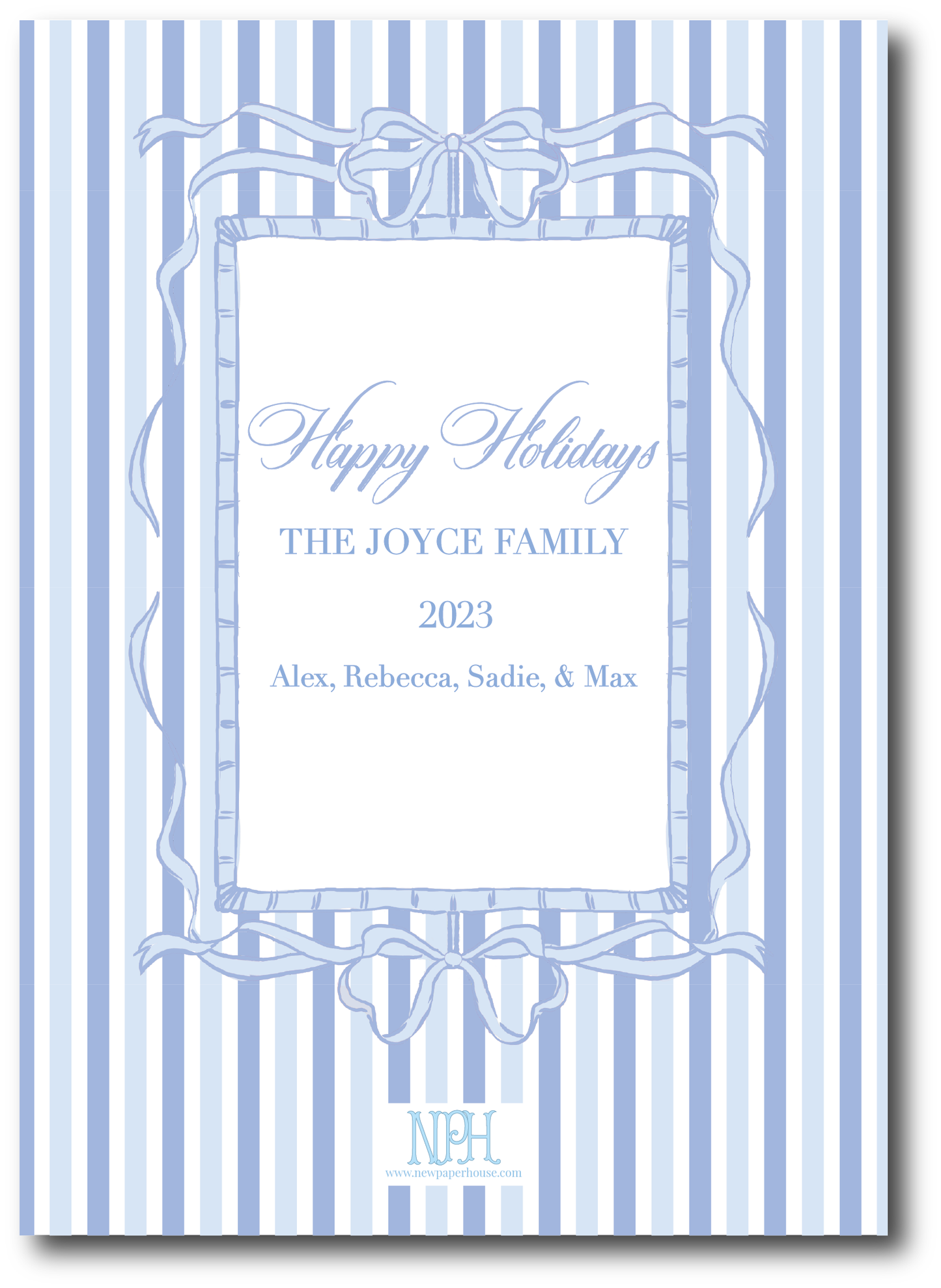 Blue Bow Frame Holiday Card