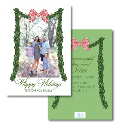 Green Garland with Red Bow Holiday Card