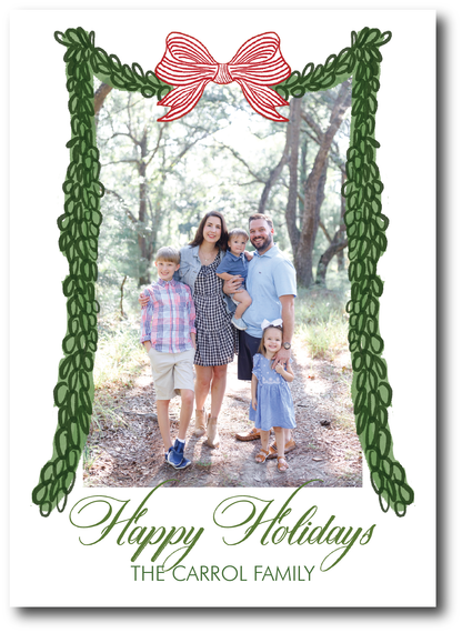 Green Garland with Red Bow Holiday Card