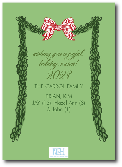 Green Garland with Red Bow Holiday Card