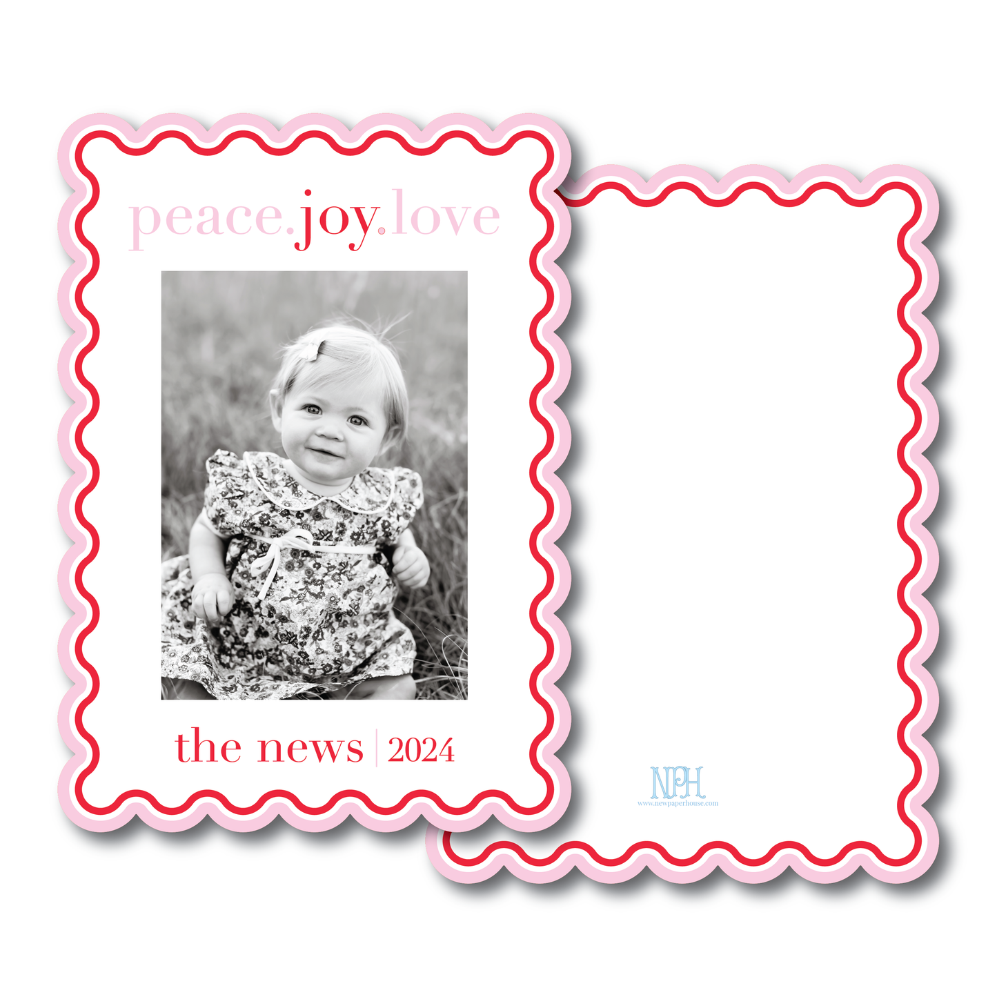 Peace.Joy.Love Scallop Pink/Red Holiday Card