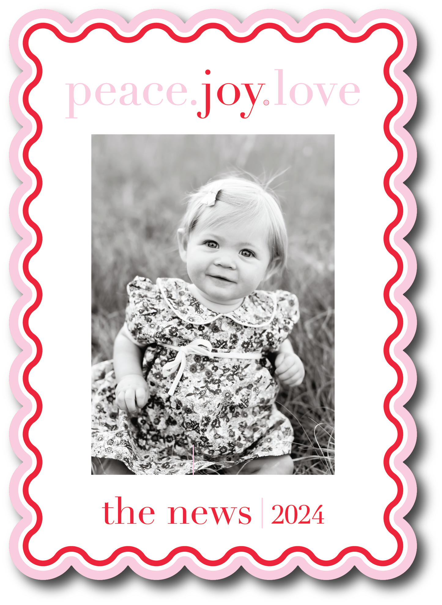 Peace.Joy.Love Scallop Pink/Red Holiday Card