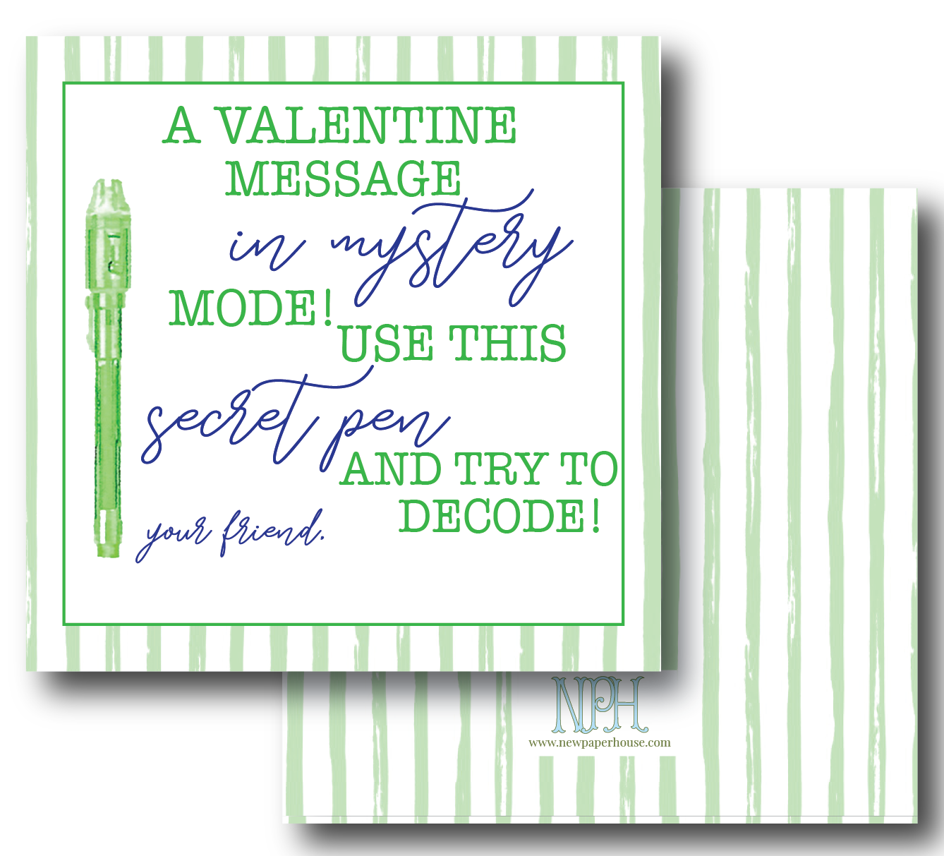 Secret Pen Green Valentine's Day Enclosure Card