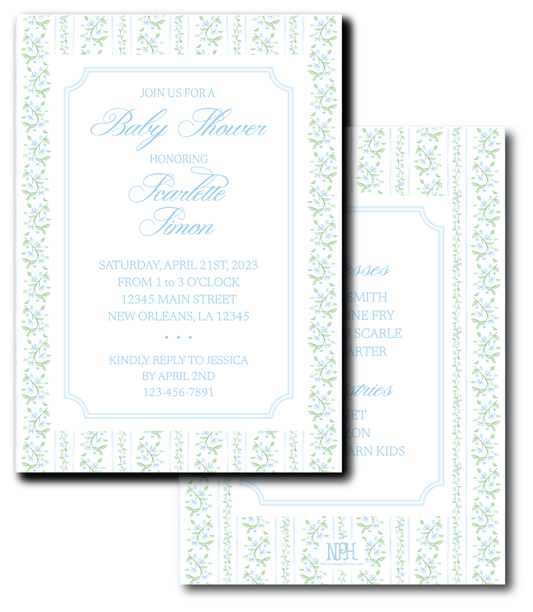 Blue & Green Toile Baby Shower Invitation