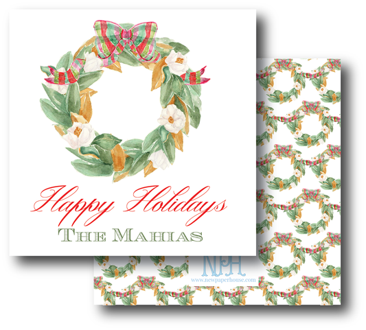 Magnolia Wreath with Colorful Bow Enclosure Card