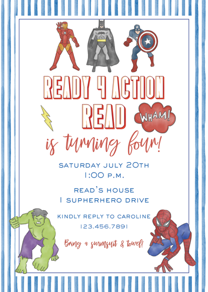 Ready 4 Action Superhero Invitation