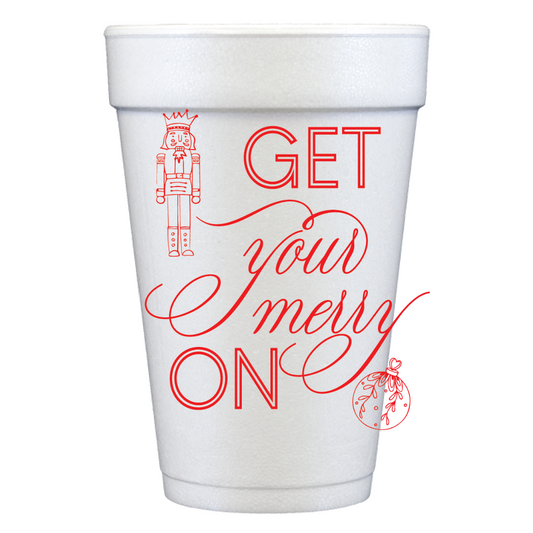 Get Your Merry On 20 oz Foam Holiday Cups