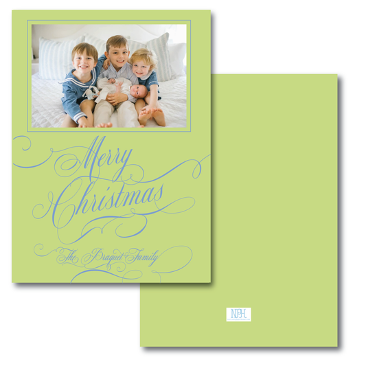 Blue Green Classic Merry Christmas "Scripty" Holiday Card