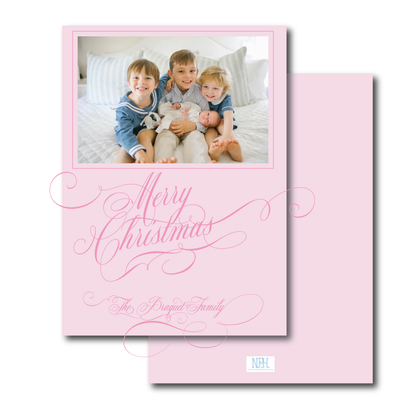 Pink Classic Merry Christmas "Scripty" Holiday Card