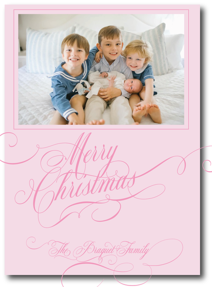 Pink Classic Merry Christmas "Scripty" Holiday Card