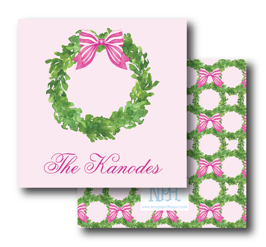 Pink Boxwood Wreath Enclosure Card