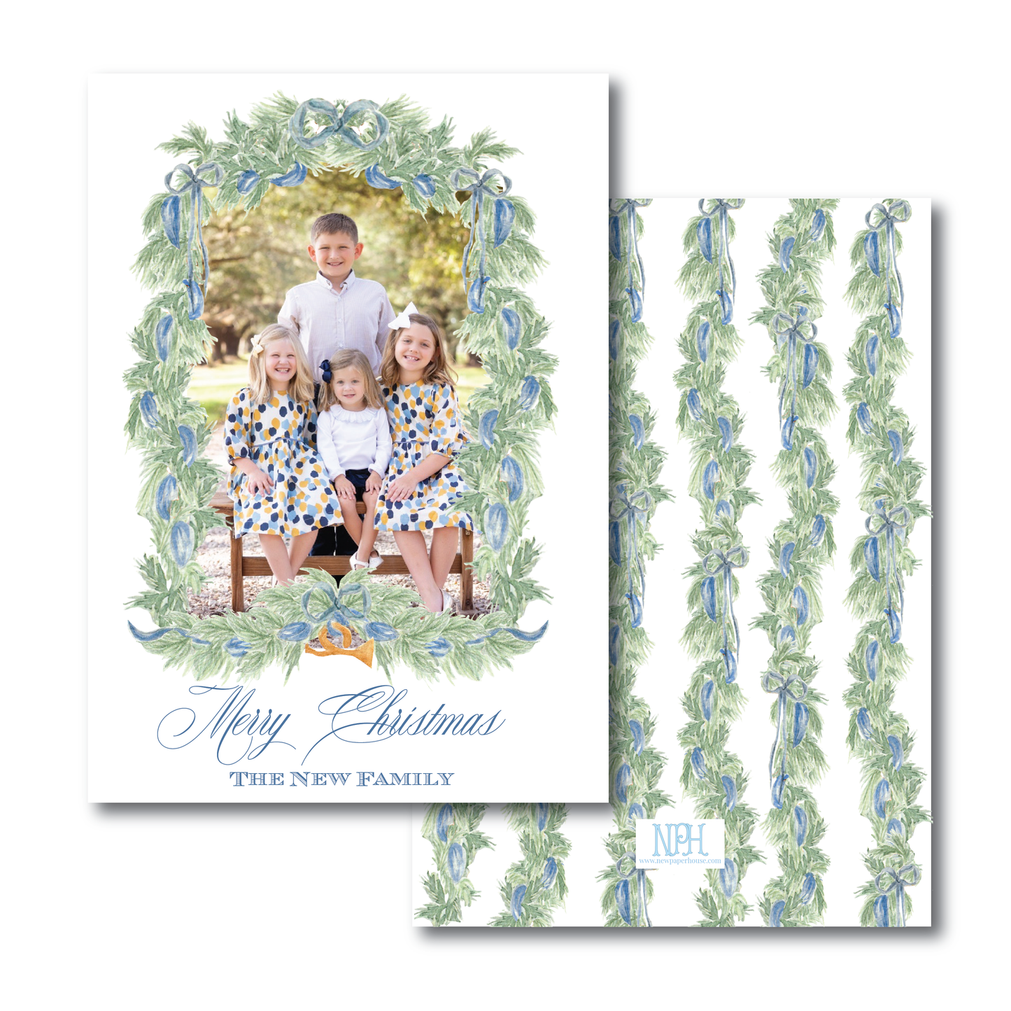 Blue Garland Holiday Card