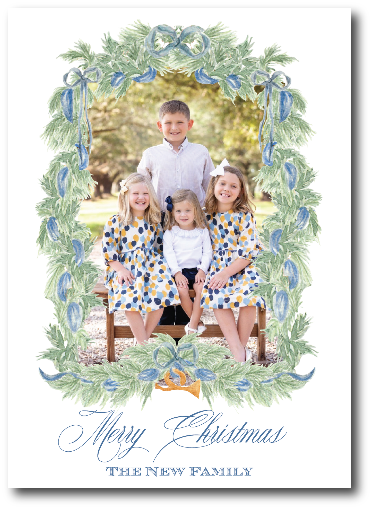 Blue Garland Holiday Card