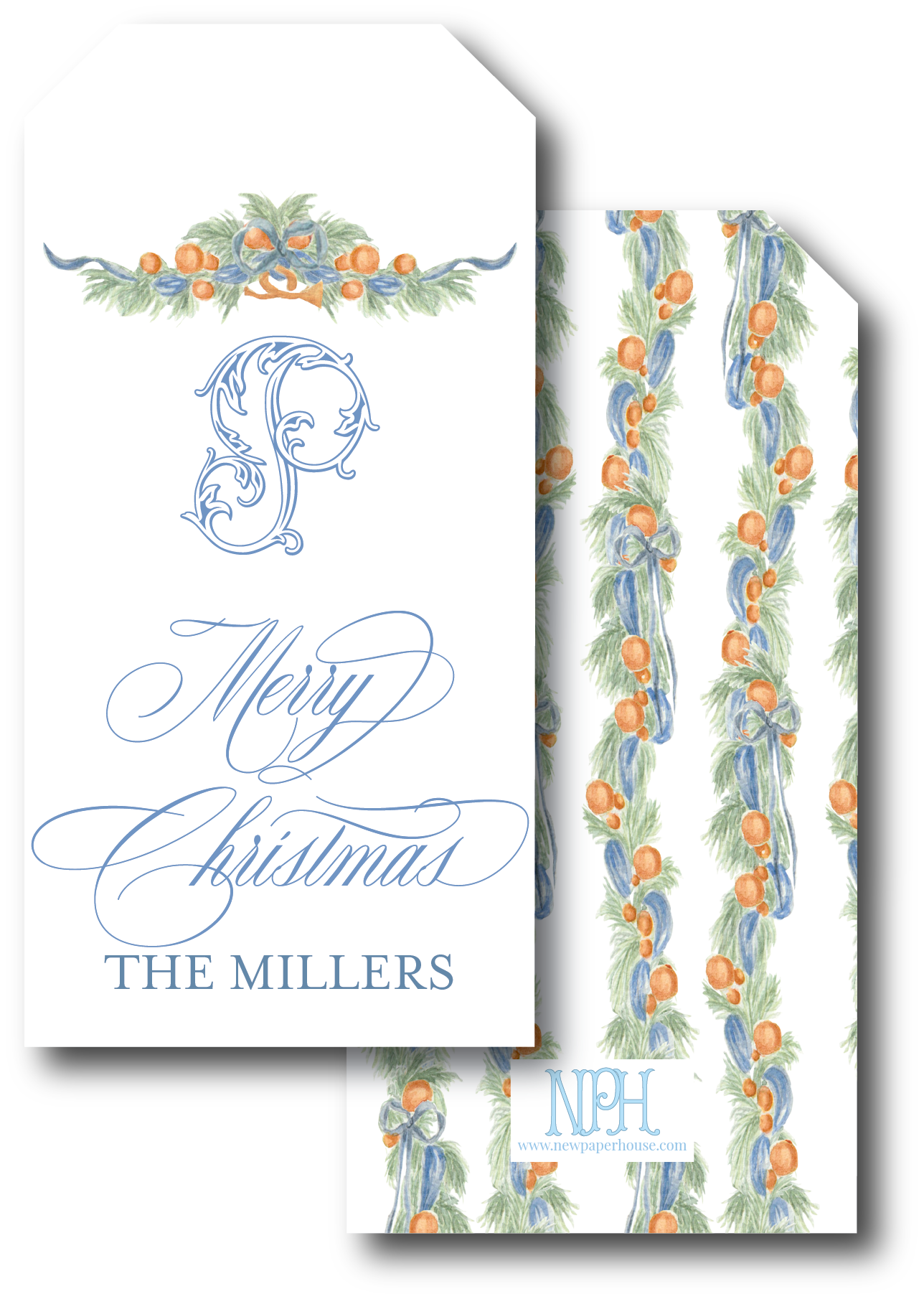 Blue & Orange Garland Holiday Gift Tag