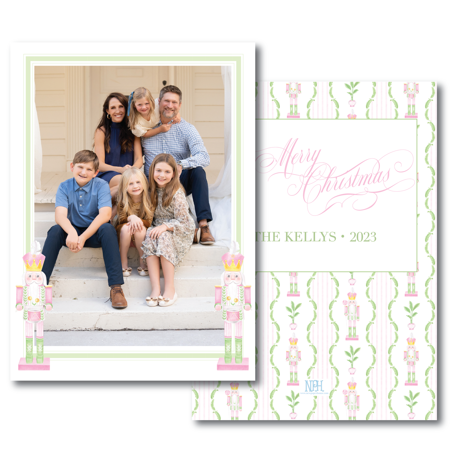 Green Pink Coastal Nutcracker Holiday Card