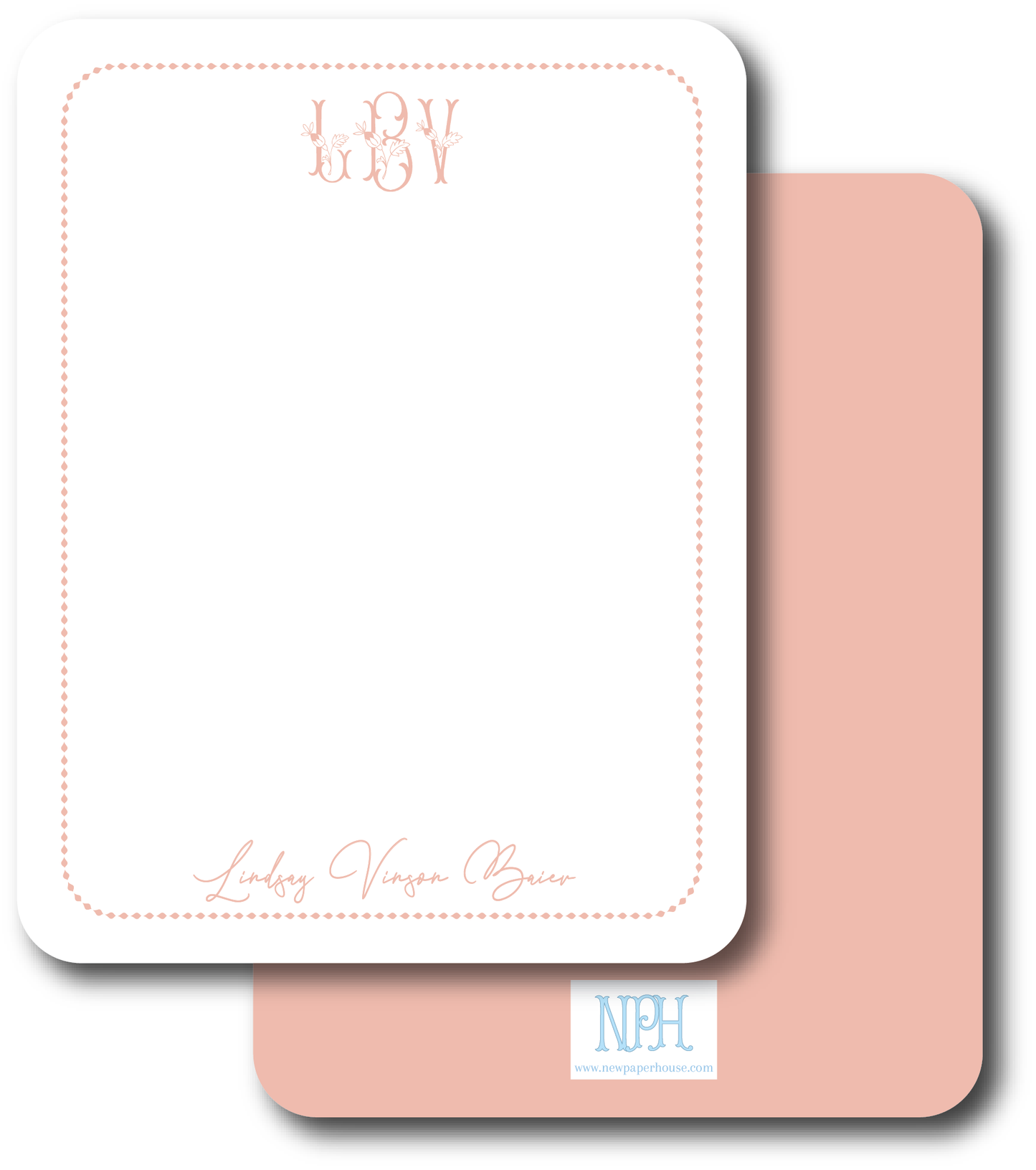 Round Edge Vertical Monogram Frame Stationery Set- Customize Color