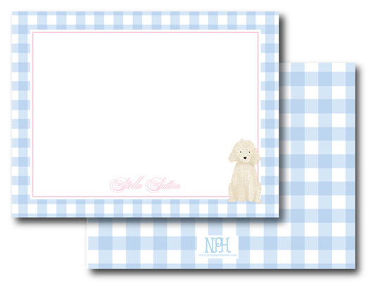 Blue & Pink Gingham Dog Stationery Set