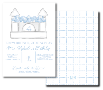 Bounce House Blue Birthday Invitation