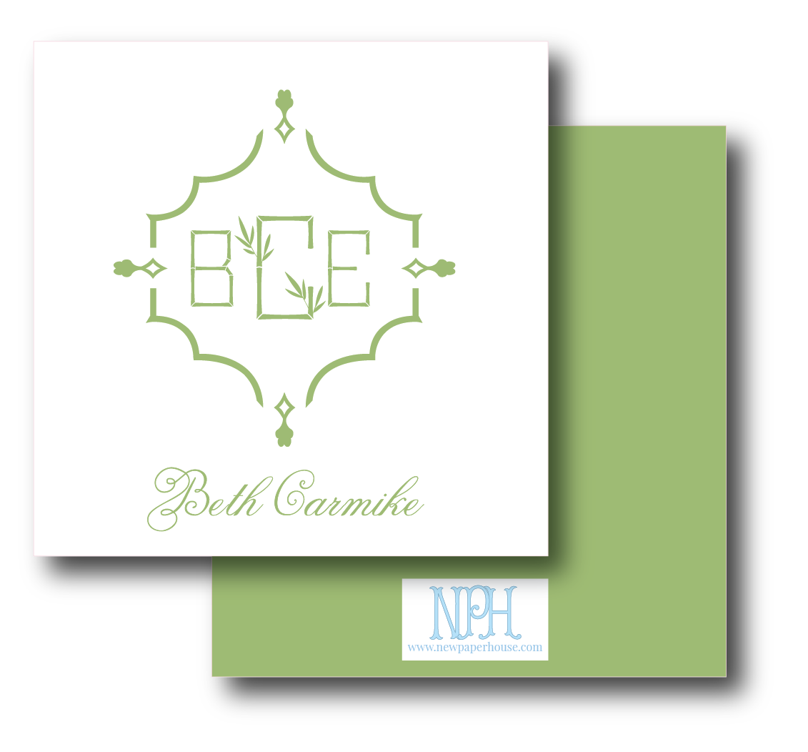 Chinoiserie Frame Bamboo Monogram Enclosure Card- Customize Colors