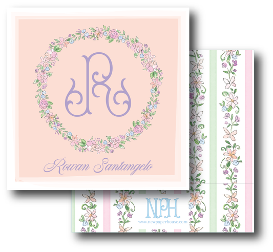 Floral Circle Wreath Enclosure card gift tag, monogram, personalized, pink, purple, blue, green