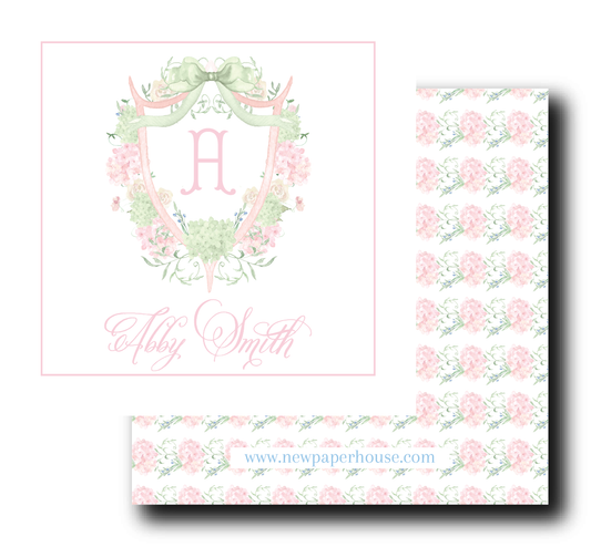 Pink & Green Floral Crest Enclosure Card